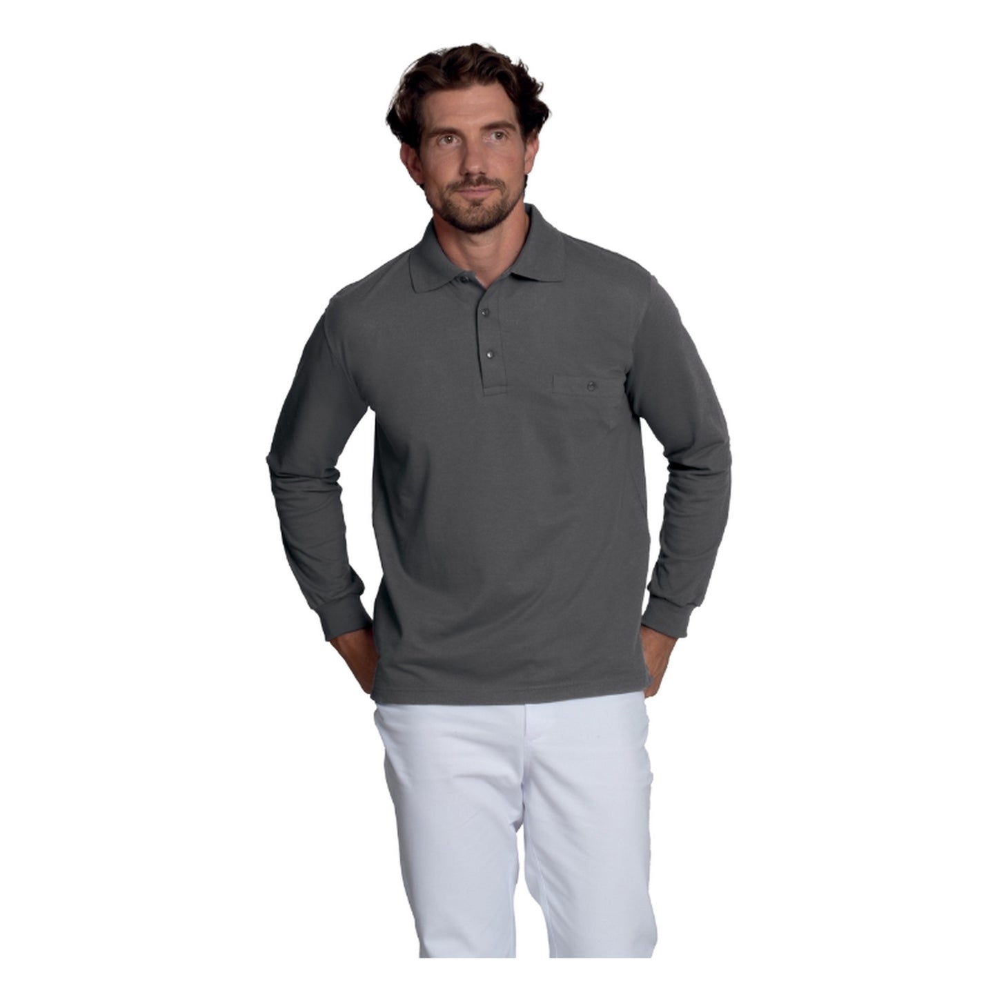 LEIBER Unisex Langarm-Polo mit Brusttasche
